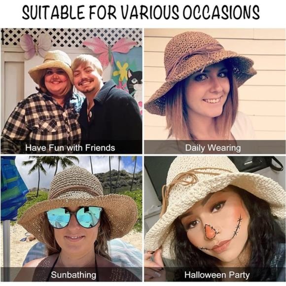 Women\'s Sun Hat Wide Brim Floppy Beach Hat UV UPF 50+ Straw Hat Foldable main image 4